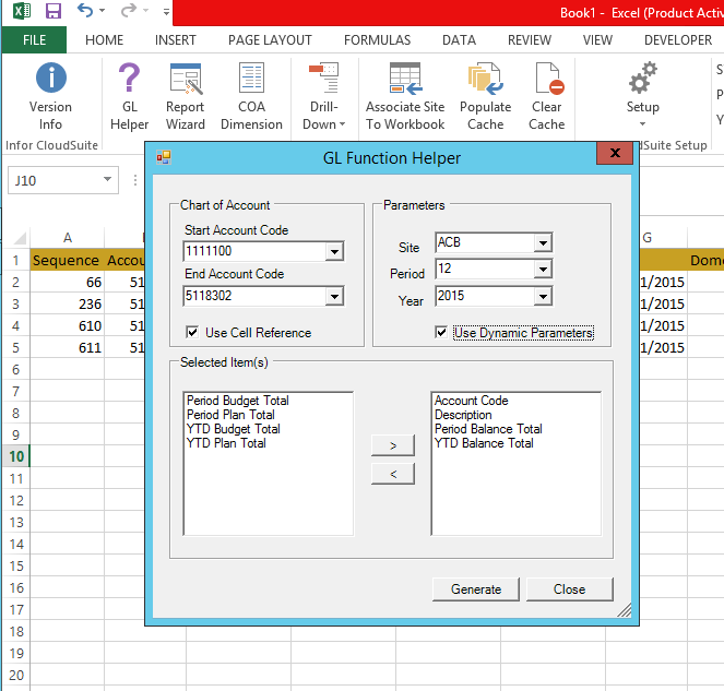 Infor CloudSuite’s Excel Add-in