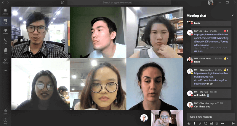 TRG Marketing team's daily check-in via Microsoft Teams