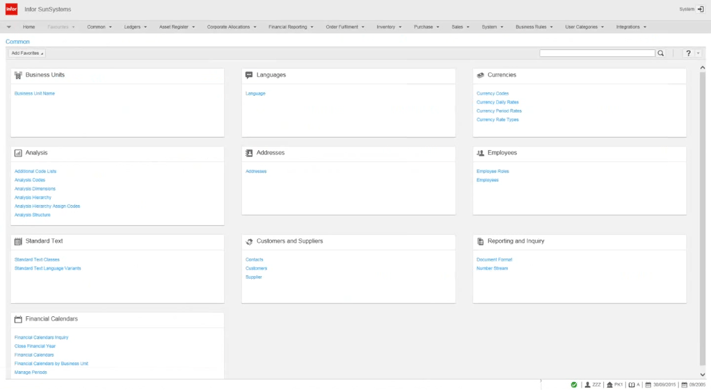 An interface of the current release SunSystems 6.2